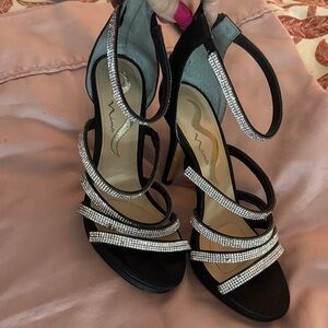 Nina Black Heels with Rhinestone Straps